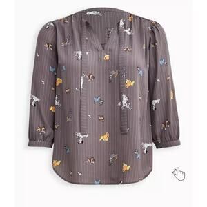 NWOT Torrid Disney Dogs Peasant Blouse - Stripped Grey Plus Size 2 18/20